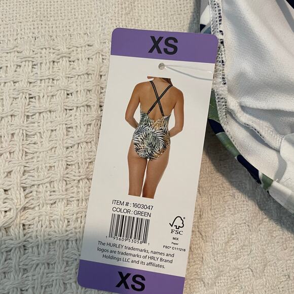 Hurley Criss cross back leaf print one piece swimsuit XS SW 5056 - Picture 4 of 11